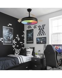 11828 Ventilador de techo con luz LED RGB CCT negro, motor DC, 3 palas retráctiles, modelo Enio de Alemar