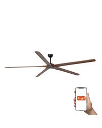 34192WT Ventilador de techo sin luz WIFI TUYA extra grande negro y 5 palas de madera en nogal, DC, modelo Bigwood de Faro