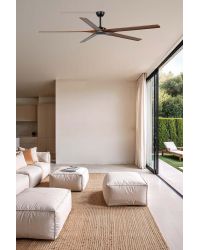 34192WT Ventilador de techo sin luz WIFI TUYA extra grande negro y 5 palas de madera en nogal, DC, modelo Bigwood de Faro