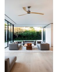 34200AWT Ventilador de techo sin luz extra largo marrón y 3 palas pino DC Wifi AP Tuya, Kauai de Faro Barcelona