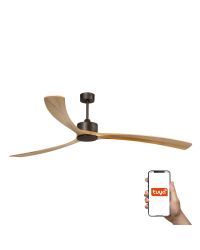 34200AWT Ventilador de techo sin luz extra largo marrón y 3 palas pino DC Wifi AP Tuya, Kauai de Faro Barcelona