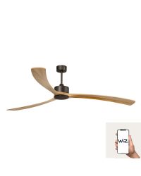 34200AWW Ventilador de techo sin luz extra largo marrón y 3 palas pino DC Wifi AP WIZ, Kauai de Faro Barcelona