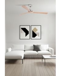 33504DCWW Ventilador de techo sin luz, Sistema Smart APP WIZ motor DC cuerpo níquel y 3 palas pino modelo Lantau de Faro