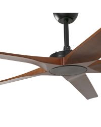 34190WT Ventilador de techo sin luz negro y 5 palas nogal oscuro, DC, Sistema Smart APP TUYA, Ø200cm, modelo Bigwood de Faro