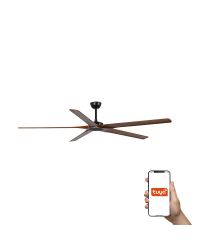 34190WT Ventilador de techo sin luz negro y 5 palas nogal oscuro, DC, Sistema Smart APP TUYA, Ø200cm, modelo Bigwood de Faro