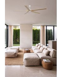34191WT Ventilador de techo sin luz WIFI TUYA extra grande blanco y 5 palas de madera en pino, DC, modelo Bigwood de Faro