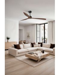 33430 Ventilador de techo sin luz cuerpo negro y palas nogal DC Justfan Faro Barcelona