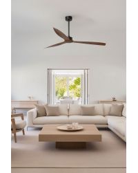 33430WW Ventilador de techo sin luz cuerpo negro y palas nogal DC Smart APP WIZ Justfan Faro Barcelona