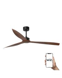 33430WW Ventilador de techo sin luz cuerpo negro y palas nogal DC Smart APP WIZ Justfan Faro Barcelona