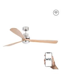 33505DCWW Ventilador de techo con luz  níquel y 3 palas pino,  DC Smart APP WIZ modelo Lantau de Faro Barcelona