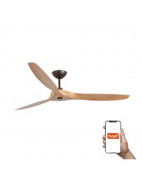 33519WT Ventilador de techo sin luz Morea marrón oscuro y 3 palas arce, DC, Smart APP Tuya de Faro
