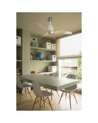 32020 Ventilador de techo sin luz acero y cristal blanco brillo y 3 palas transparente, DC Mini Eterfan de Faro Barcelona