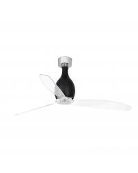 32027 Ventilador de techo sin luz acero y cristal negro mate y 3 palas transparente, DC Mini Eterfan de Faro Barcelona