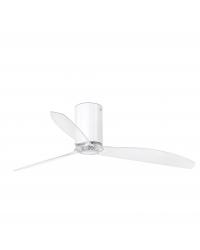 32038 Ventilador de techo sin luz cuerpo blanco brillo y 3 palas transparentes, DC mimi tube de Faro Barcelona