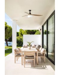 34360WT1B Ventilador de techo con luz y WIFI, marrón, DC, exterior, 3 palas roble, modelo Outwood de Faro