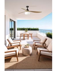 34360WT1B Ventilador de techo con luz y WIFI, marrón, DC, exterior, 3 palas roble, modelo Outwood de Faro