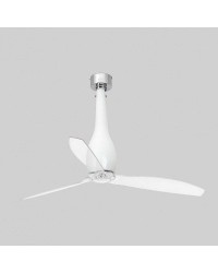 32000 Ventilador de techo sin luz acero y blanco brillo y 3 palas transparente, DC Eterfan de Faro Barcelona