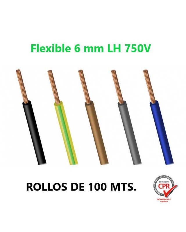 CABLE FLEXIBLE 6MM L.H. 750V H07Z1-K ROLLO 100 MTS Color con