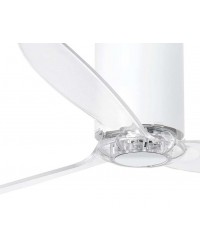 32034 Ventilador de techo sin luz acero y cristal blanco mate y 3 palas transparentes, DC  Tube de Faro Barcelona