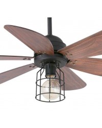 33703 Ventilador de techo con luz negro mate y 6 palas nogal modelo chicago de Faro Barcelona