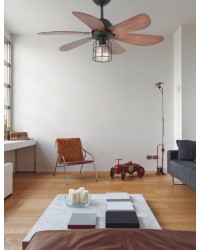 33703 Ventilador de techo con luz negro mate y 6 palas nogal modelo chicago de Faro Barcelona