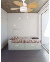 33704 Ventilador de techo con luz blanco y 4 palas reversibles modelo mediterráneo de Faro Barcelona