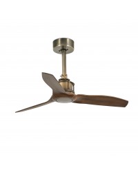 33428 Ventilador de techo sin luz oro viejo y 3 palas nogal oscuro  modelo mini justfan Faro Barcelona