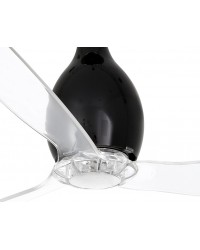 32026 Ventilador de techo sin luz acero y cristal negro brillo y 3 palas transparente, DC Mini Eterfan de Faro Barcelona