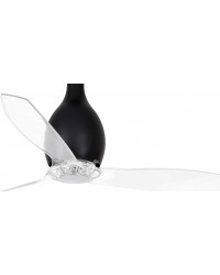 32027 Ventilador de techo sin luz acero y cristal negro mate y 3 palas transparente, DC Mini Eterfan de Faro Barcelona