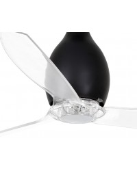 32027 Ventilador de techo sin luz acero y cristal negro mate y 3 palas transparente, DC Mini Eterfan de Faro Barcelona
