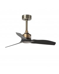 33424  Ventilador de techo sin luz oro viejo y 3 palas negro mate modelo mini justfan Faro Barcelona