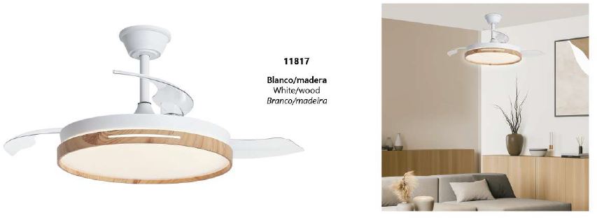 11817 ventilador de techo con luz LED CCT blanco y madera modelo TOGO de Alemar